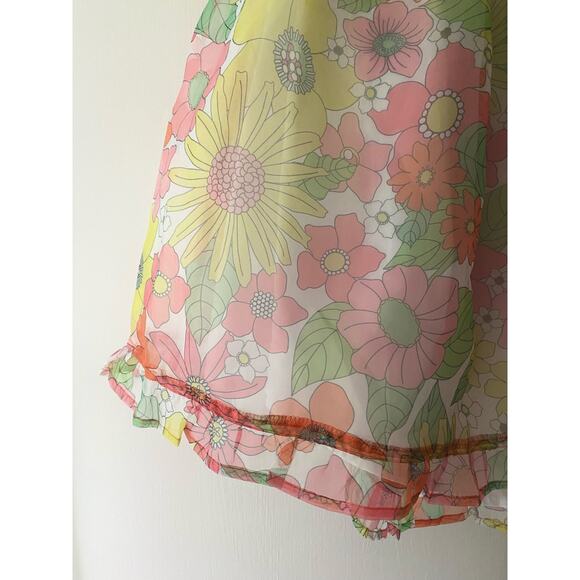 NISSA NEW YORK Sheer Floral Puff Sleeve Babydoll Dress US SMALL - Picture 12 of 14